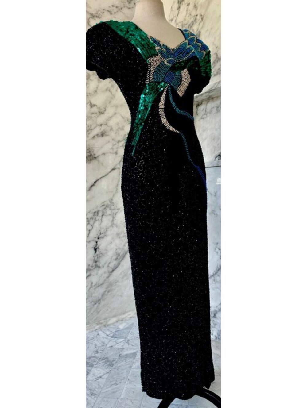 Alyce Designs Vintage Sequin Embroidered Formal Evening Cocktail Prom Dress